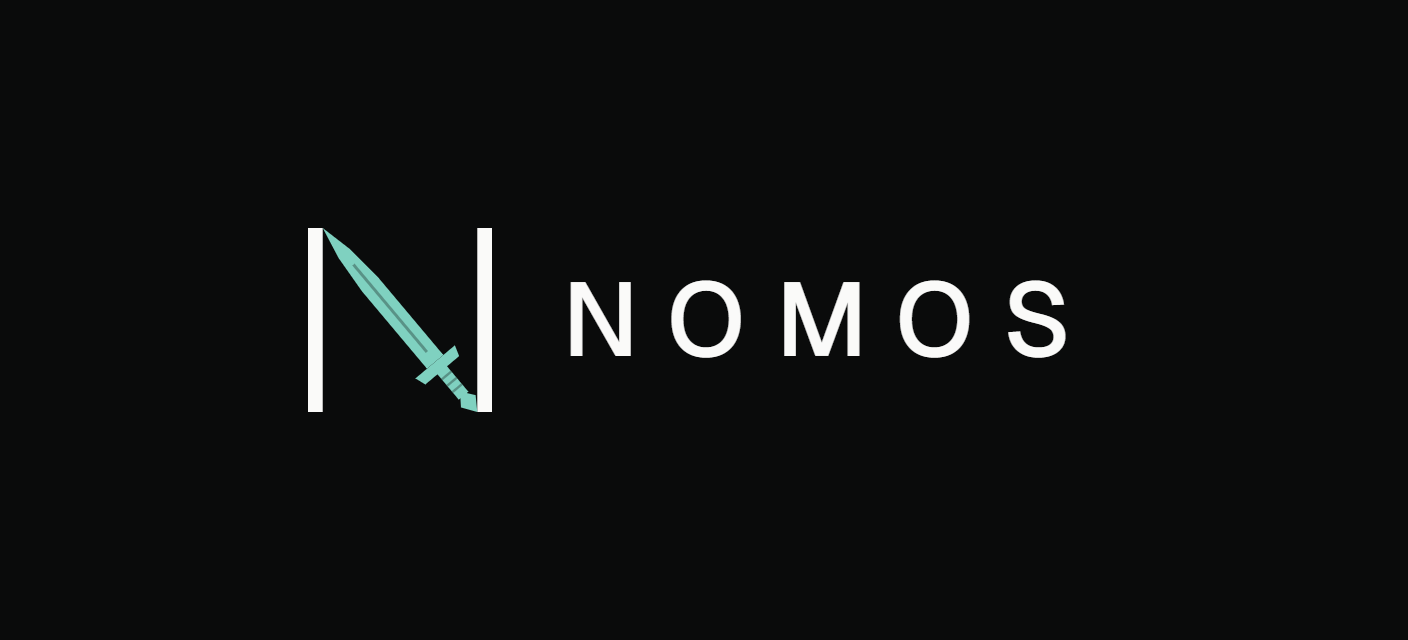 Marca oficial da Nomos: letra N com uma espada em verde e o nome NOMOS em branco, sobre fundo escuro.